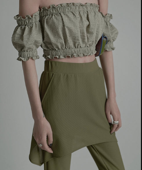 Asymmetric Skirted Flare Pants
